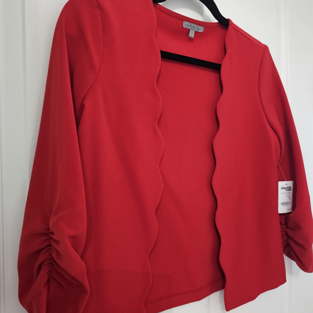 Charlotte Russe Vibrant Red Scalloped Blazer